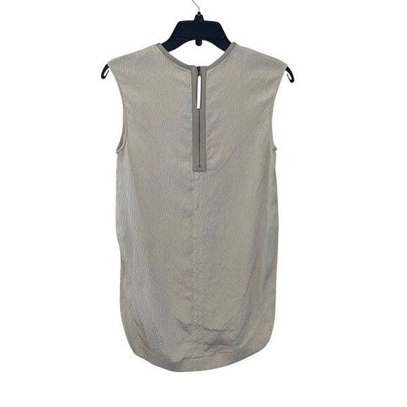 Helmut Lang Womens Tissue Silk Leather Trim High Low Sleeveless Blouse Taupe Pet - Picture 3 of 8